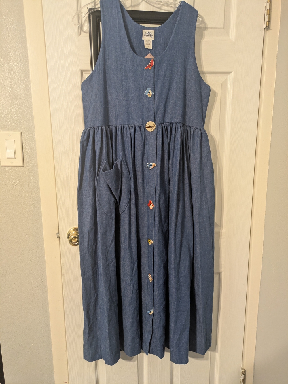 Blue  Button-Front Casual Dress with Playful Ceramic Buttons
